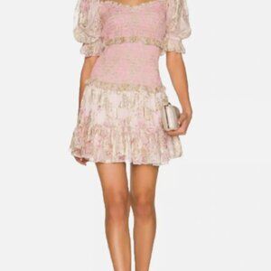 Hemant and Nandita Puff Sleeve Gold Foil Mini Dress